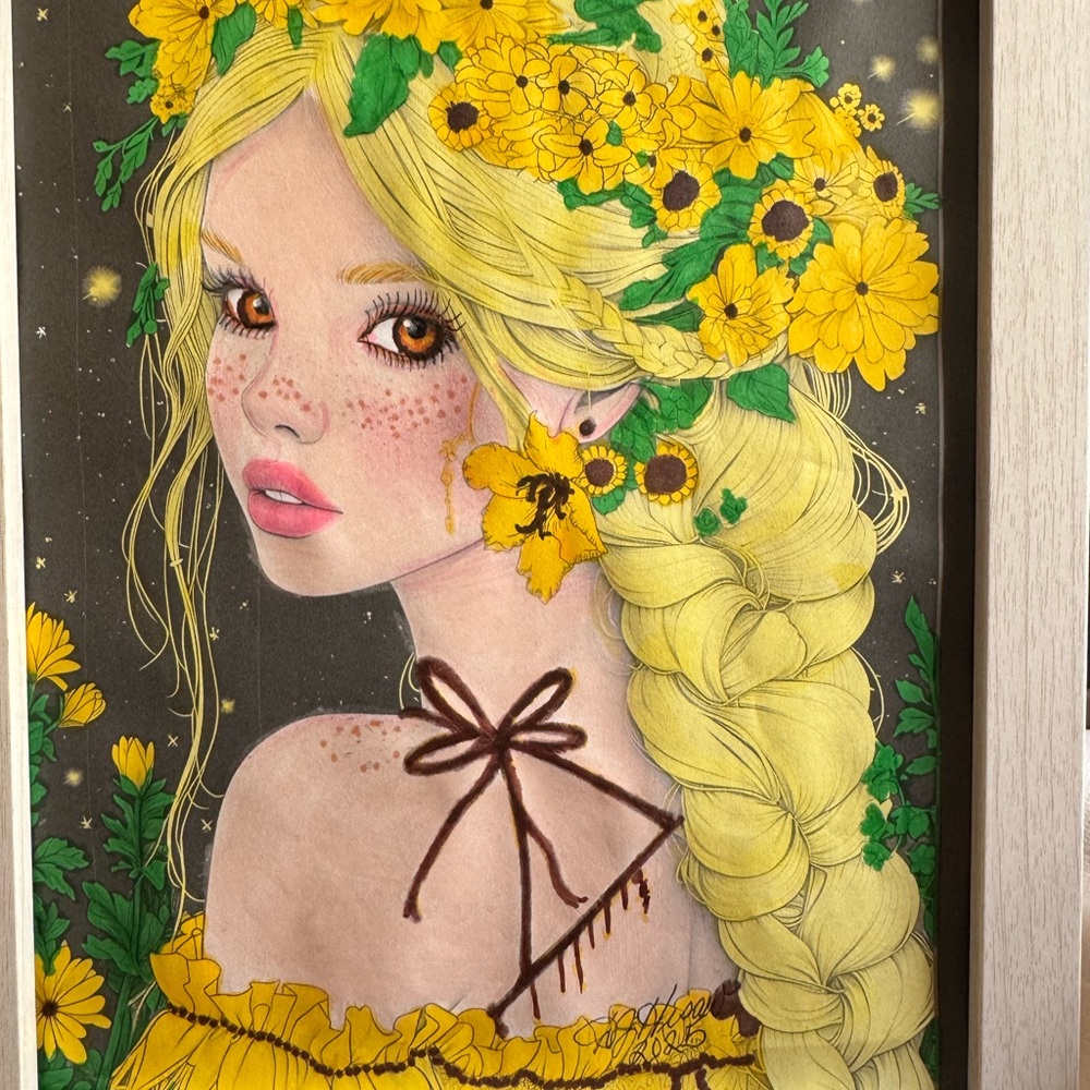 Floral Art Print with Yellow Accents